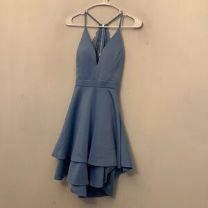Honey and Rosie vintage inspired plunging blue tiered dress Size L NWT
